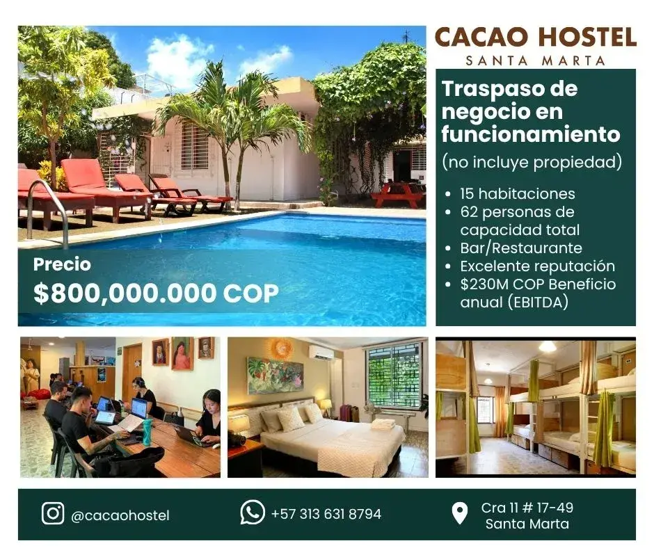 🌴 Profitable Investment: Established Hostel for Sale in Downtown Santa Marta, Colombia